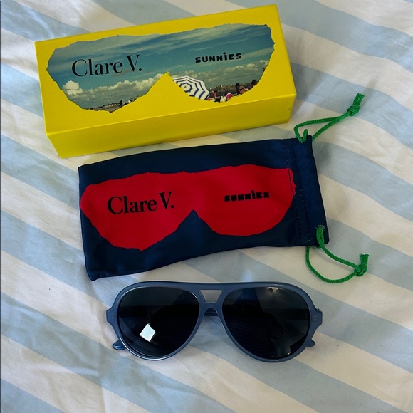 New Clare V. Lizzie Petrol Blue Aviator Sunglasses - Picture 1 of 4